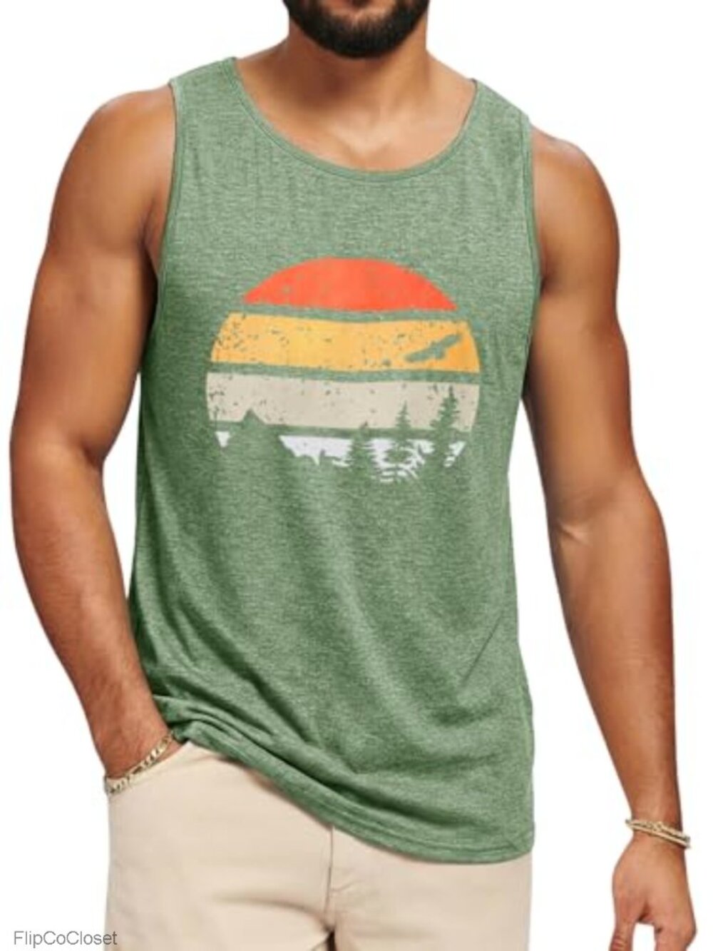 Mens Sleeveless Graphic Tank Top Hawaiian Print Crew Neck Loose Fit